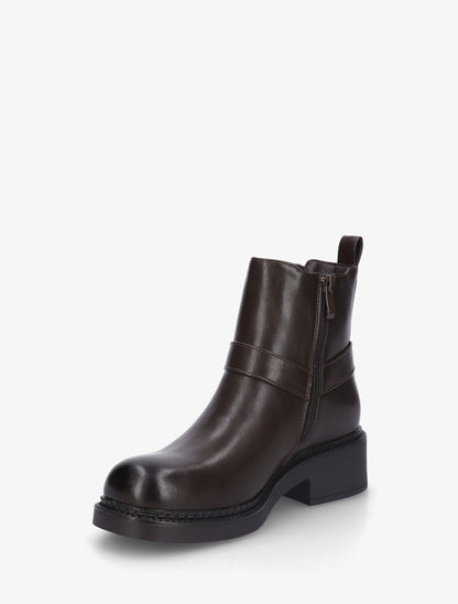 Bottines en simili style chelsea à ceinturon - Marron - 3