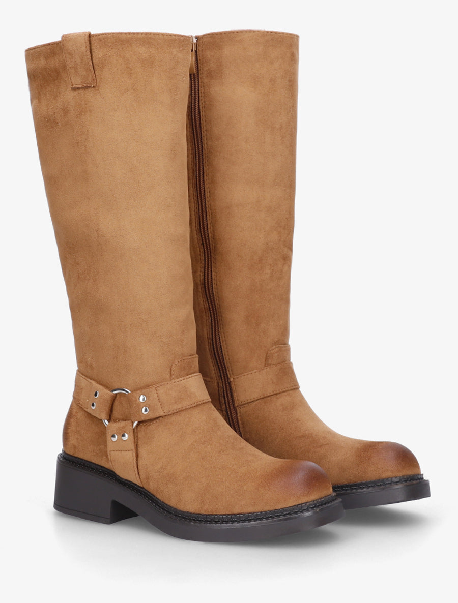 Bottes en suédine à boucle - Camel - 4