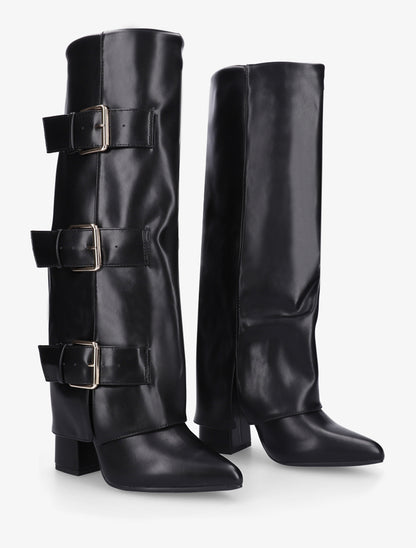 Bottes à revers et triple sangles - Noir - 4