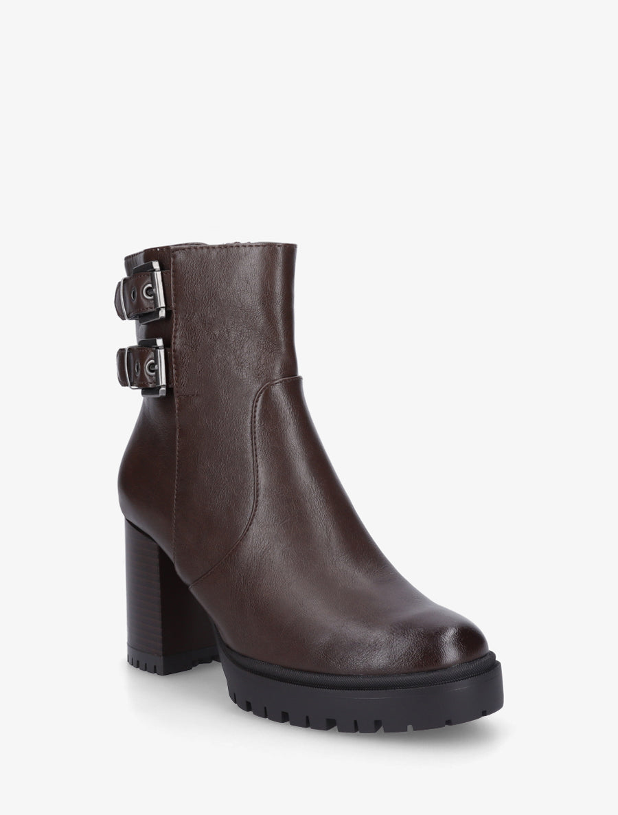 Bottines en simili à double sangles - Marron - 2