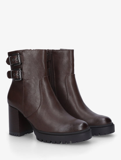 Bottines en simili à double sangles - Marron - 4