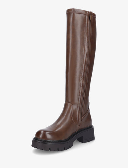 Bottes en simili à bout rond - Marron - 3