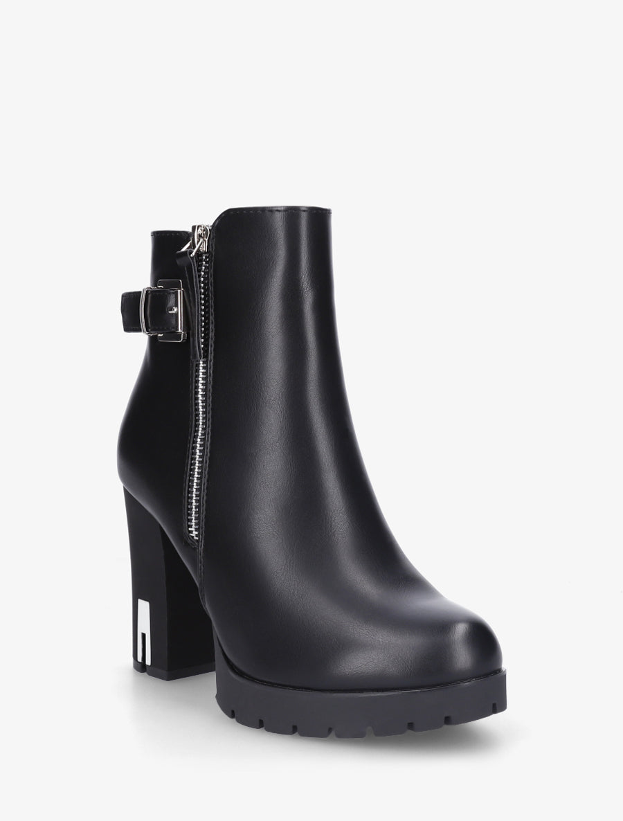 Bottines en simili à talon haut - Noir - 2