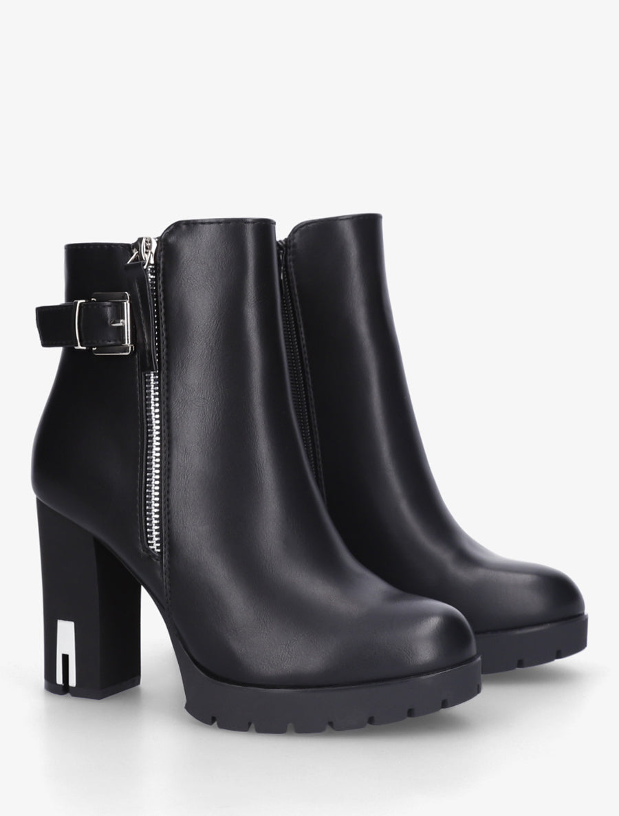 Bottines en simili à talon haut - Noir - 4