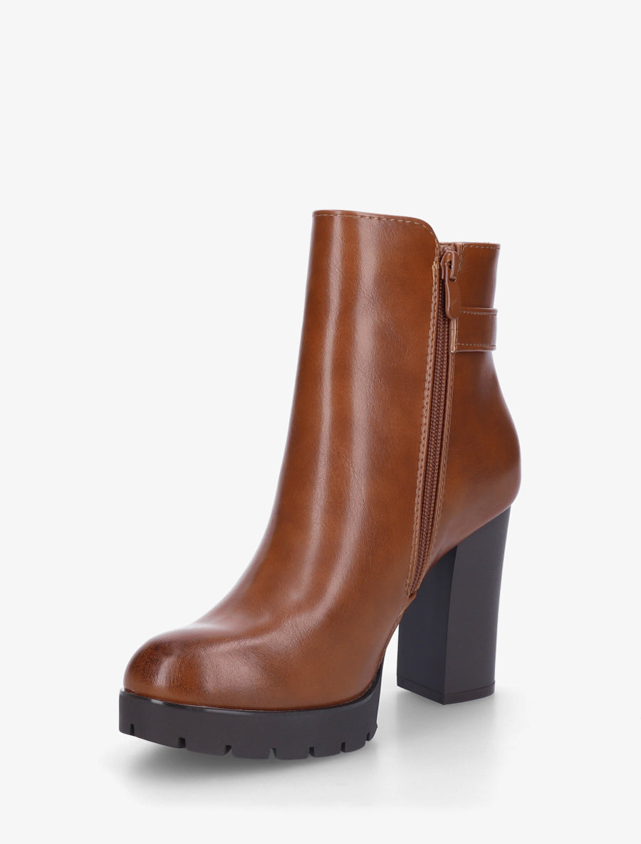 Bottines en simili à talon haut - Camel - 3