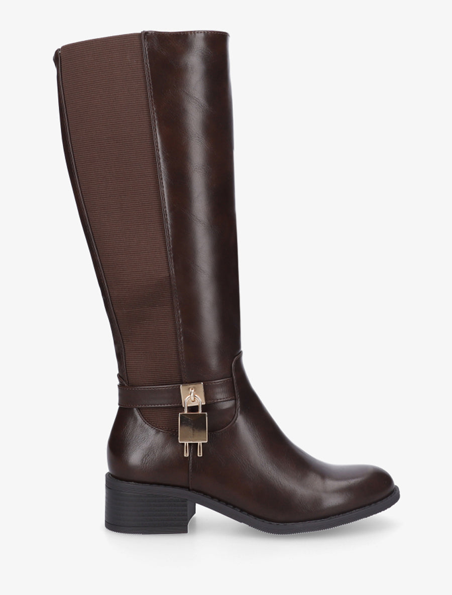 Bottes en simili à empiècement métallique - Marron - 1