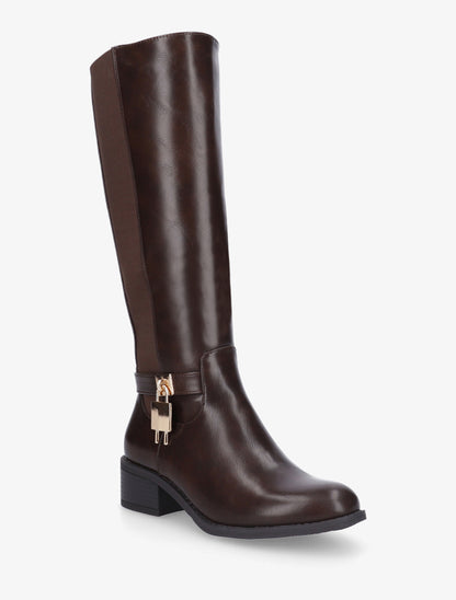 Bottes en simili à empiècement métallique - Marron - 2