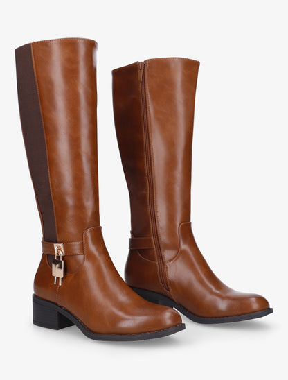 Bottes en simili à empiècement métallique - Camel - 4