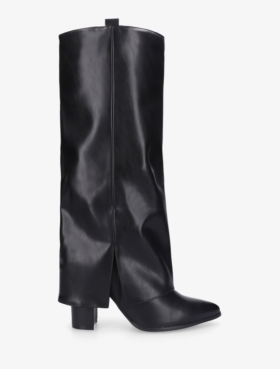 Bottes à revers à talon haut - Noir - 1