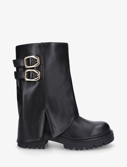 Bottines à revers et double sangles en simili - Noir - 1