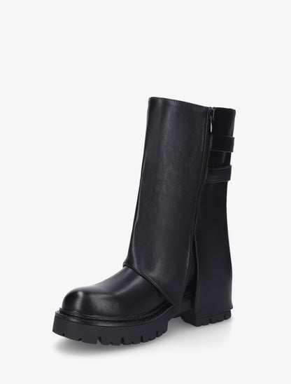 Bottines à revers et double sangles en simili - Noir - 3
