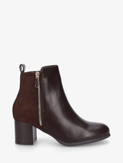 Bottines bimatière à zip décoratif - Marron - 1