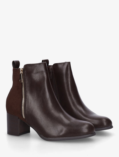Bottines bimatière à zip décoratif - Marron - 4
