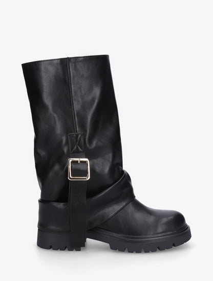 Bottines à revers et sanglées en simili - Noir - 1