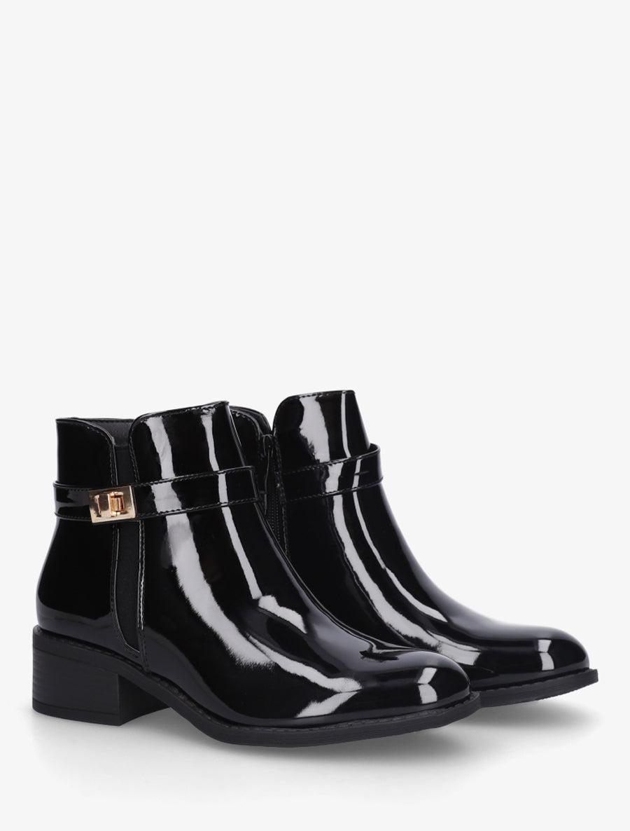 Bottines vernies à cheville élastiquée - Noir - 4
