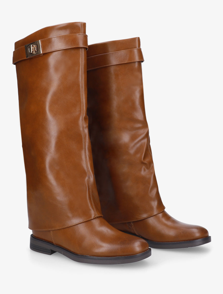 Bottes plates en simili - Camel - 4