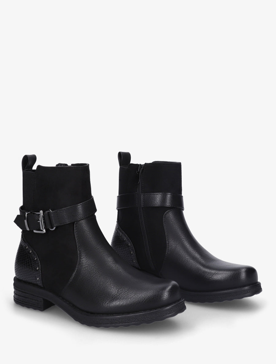 Bottines bi-matières à contrefort élastiqué - Noir - 4