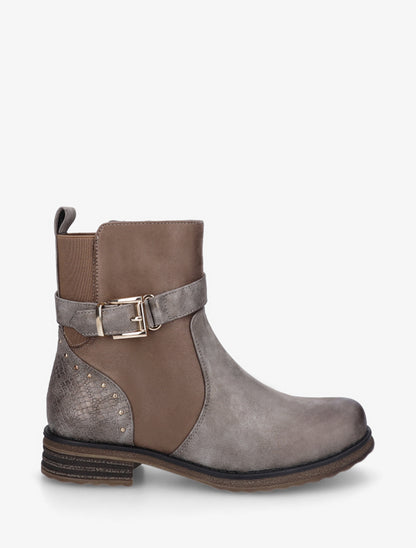 Bottines bi-matières à contrefort élastiqué - Taupe - 1