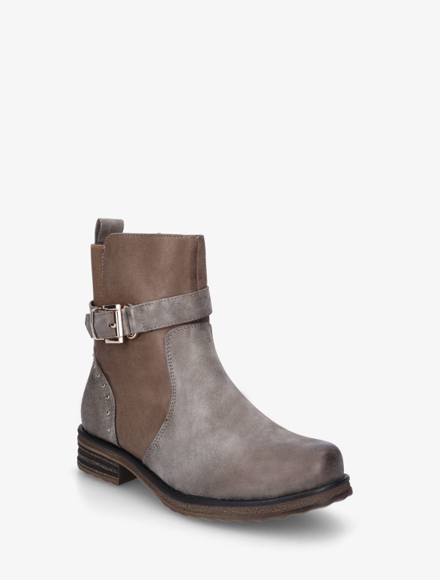 Bottines bi-matières à contrefort élastiqué - Taupe - 2