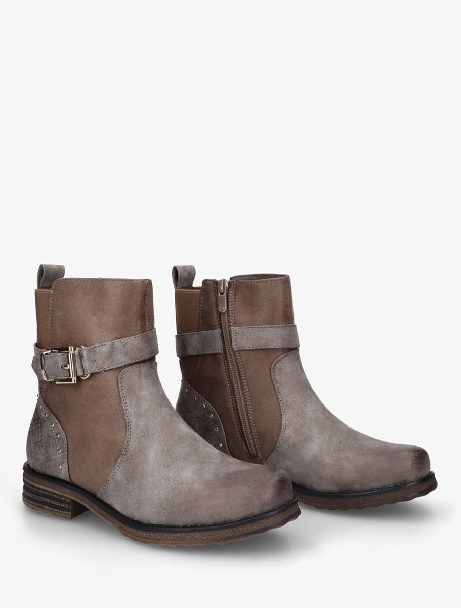 Bottines bi-matières à contrefort élastiqué - Taupe - 4