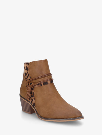 Bottines à talon et imprimé léopard - Camel - 2