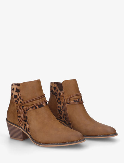 Bottines à talon et imprimé léopard - Camel - 4