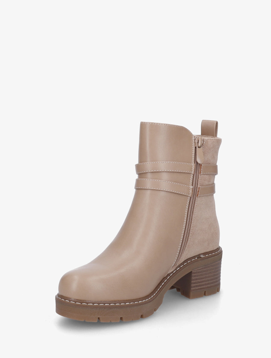 Bottines en simili à contrefort en suédine - Taupe - 3