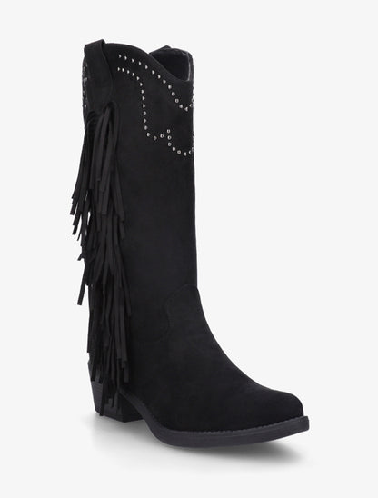 Bottines montantes cloutées et à franges - Noir - 2