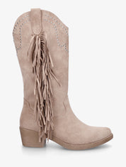 Bottines montantes cloutées et à franges - Taupe - 1