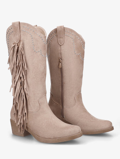 Bottines montantes cloutées et à franges - Taupe - 4
