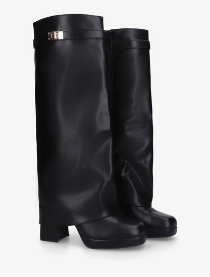 Bottes à revers et boucle décorative - Noir - 4