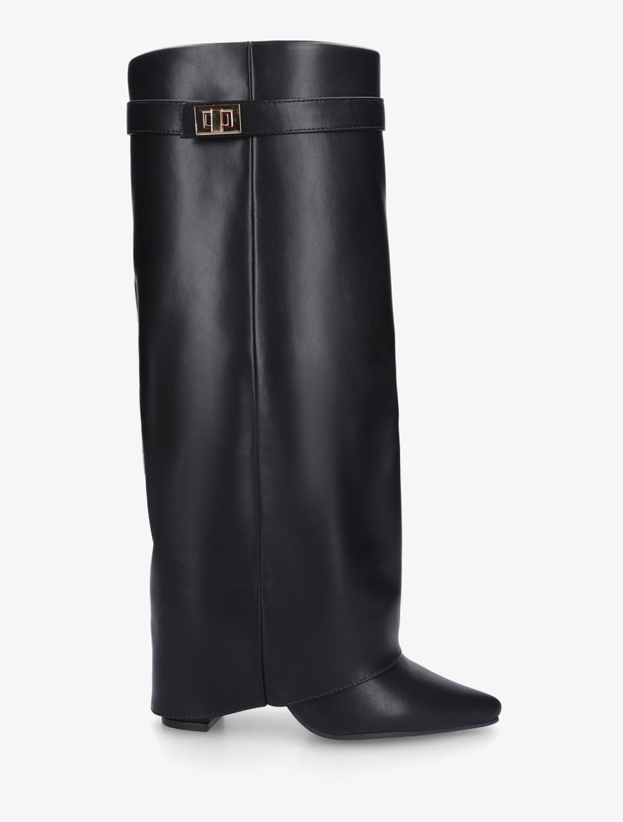 Bottes en simili à talon et revers - Noir - 1