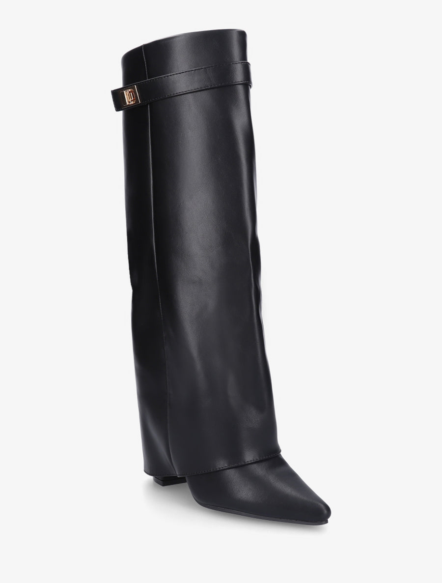 Bottes en simili à talon et revers - Noir - 2