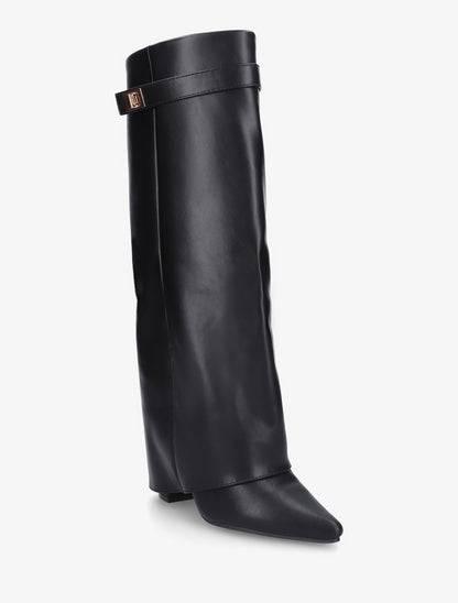 Bottes en simili à talon et revers - Noir - 2