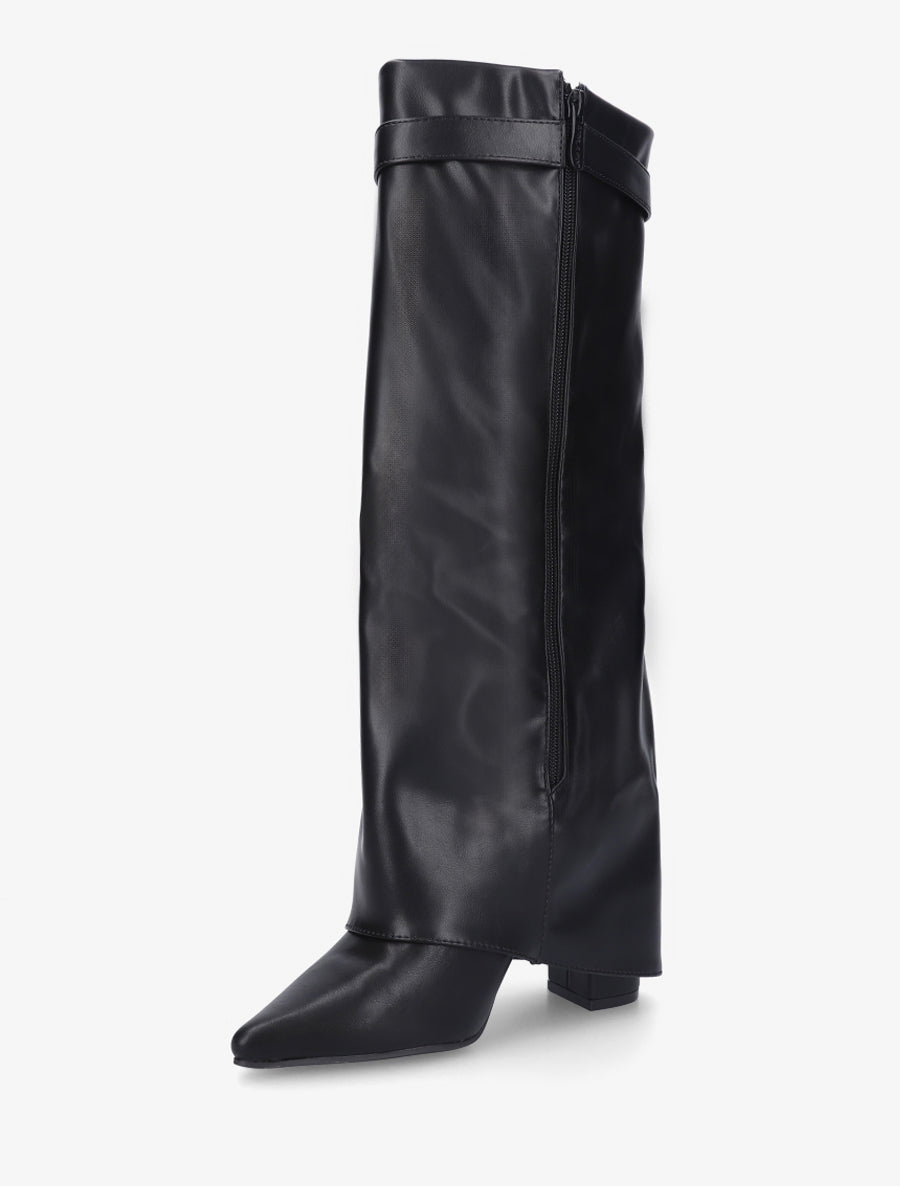 Bottes en simili à talon et revers - Noir - 3