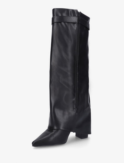 Bottes en simili à talon et revers - Noir - 3