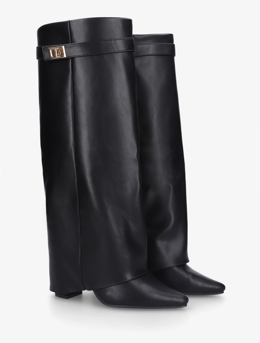 Bottes en simili à talon et revers - Noir - 4