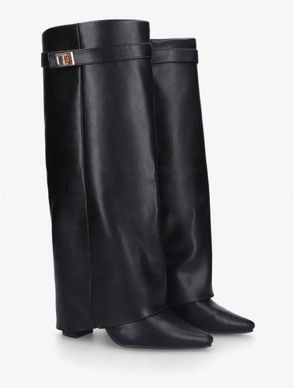 Bottes en simili à talon et revers - Noir - 4