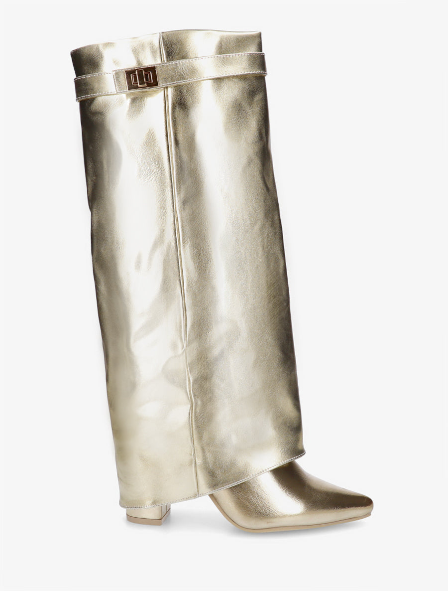 Bottes en simili à talon et revers - Or - 1
