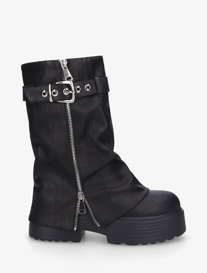 Bottines montantes à revers et zip décoratif - Noir - 1
