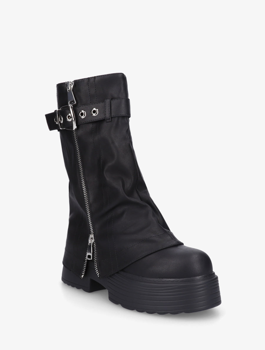Bottines montantes à revers et zip décoratif - Noir - 2