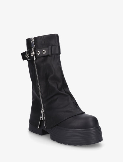 Bottines montantes à revers et zip décoratif - Noir - 2