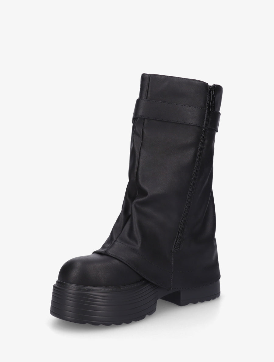 Bottines montantes à revers et zip décoratif - Noir - 3