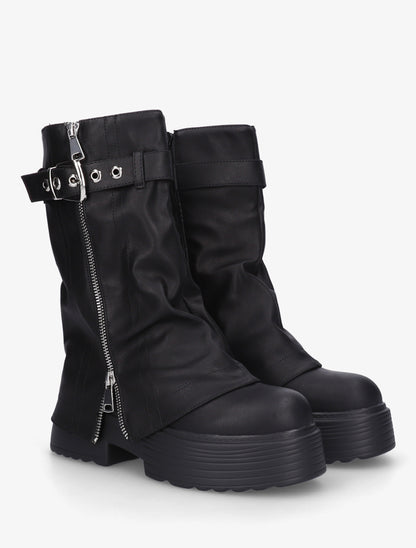 Bottines montantes à revers et zip décoratif - Noir - 4