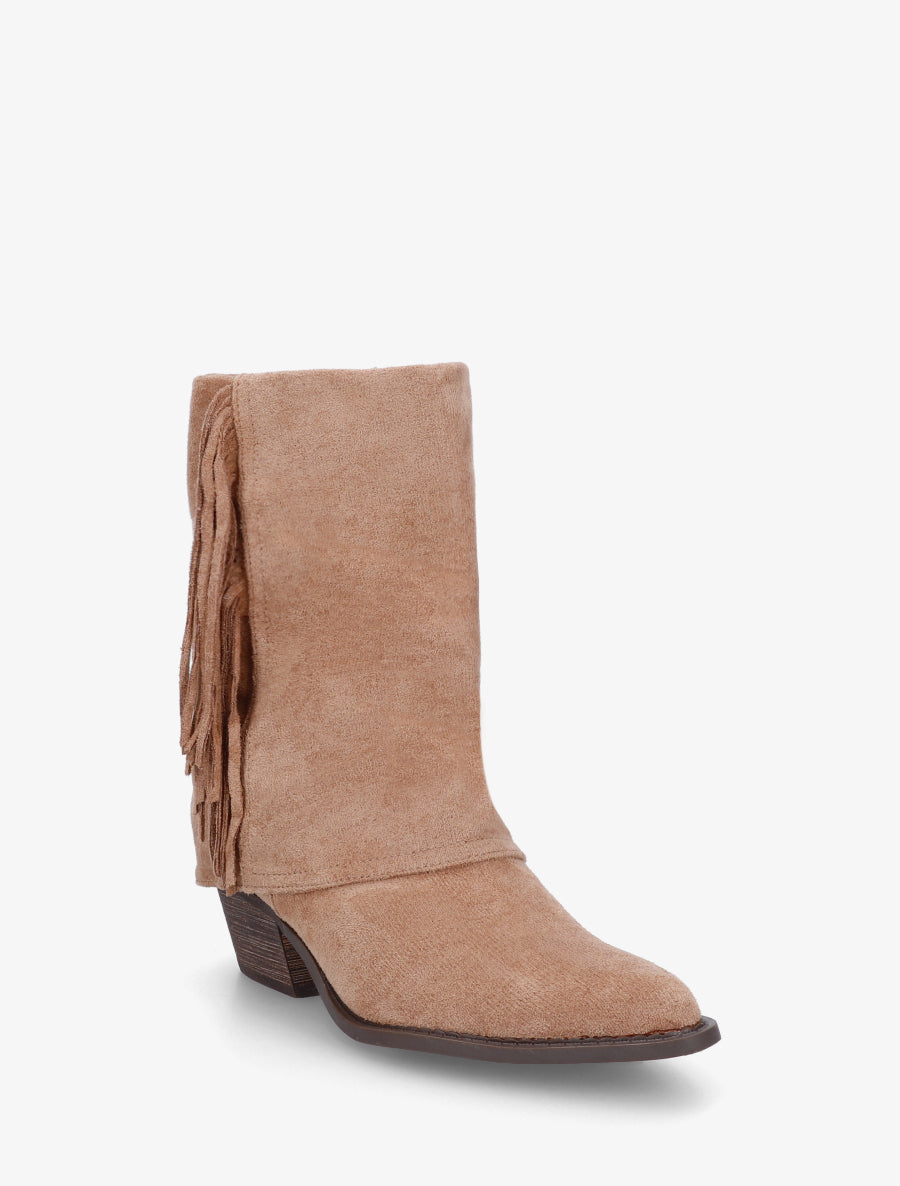 Bottines à revers et franges - Taupe - 2