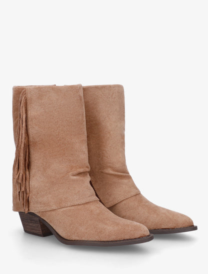 Bottines à revers et franges - Taupe - 4