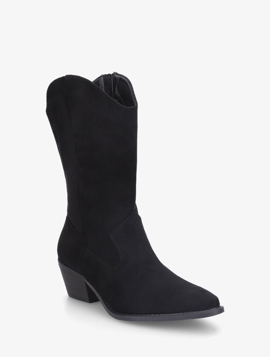 Bottines montantes style santiags en suédine - Noir - 2