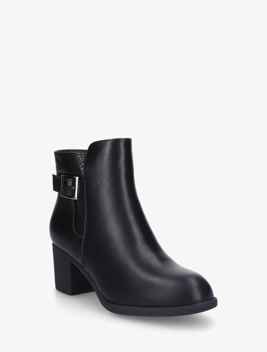 Bottines à boucle et empiècement python - Noir - 2