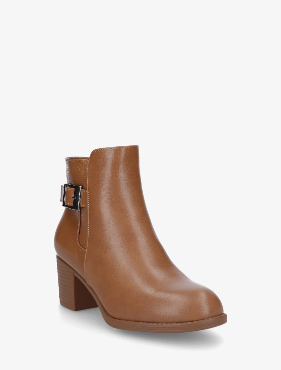 Bottines à boucle et empiècement python - Camel - 2