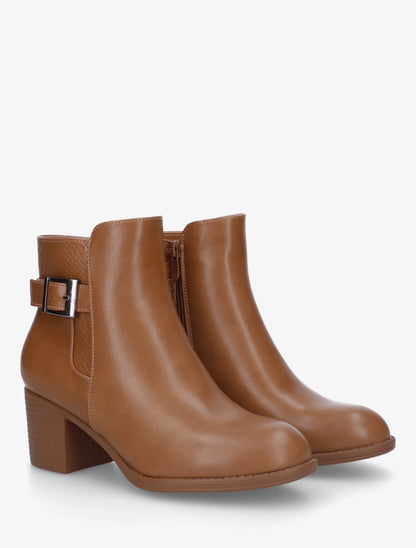 Bottines à boucle et empiècement python - Camel - 4